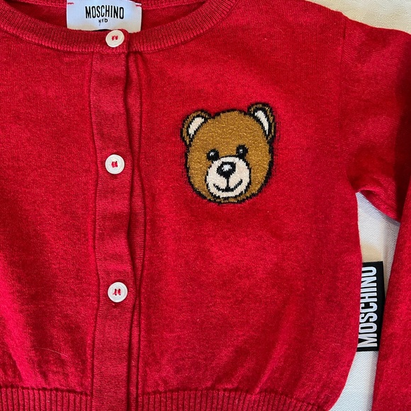 Moschino Other - Moschino Red Kids Bear Embroidered Button Cardigan